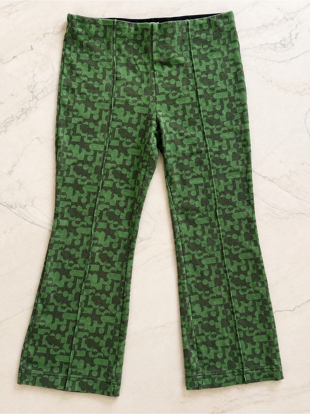 Maeve Anthropologie Green Abstract Print Flare Pants Small